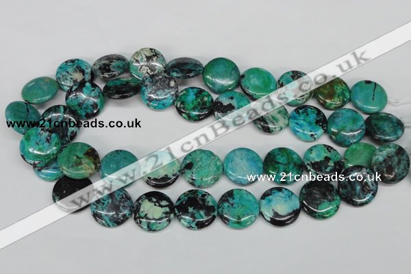 CCO154 15.5 inches 20mm flat round dyed natural chrysotine beads