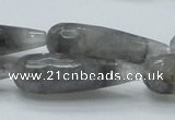 CCQ110 15.5 inches 12*40mm faceted teardrop cloudy quartz beads