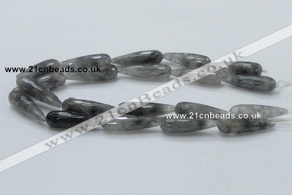 CCQ110 15.5 inches 12*40mm faceted teardrop cloudy quartz beads