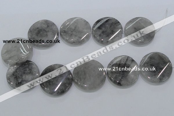 CCQ132 15.5 inches 40mm twisted coin cloudy quartz beads wholesale