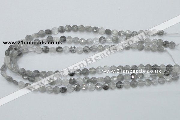 CCQ133 15.5 inches 8mm faceted coin cloudy quartz beads wholesale