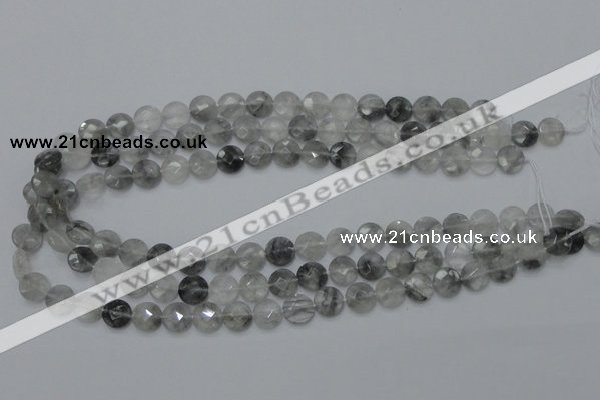 CCQ134 15.5 inches 10mm faceted coin cloudy quartz beads wholesale