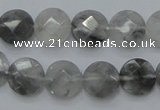 CCQ135 15.5 inches 12mm faceted coin cloudy quartz beads wholesale