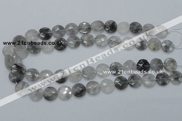 CCQ136 15.5 inches 15mm faceted coin cloudy quartz beads wholesale