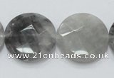 CCQ138 15.5 inches 25mm faceted coin cloudy quartz beads wholesale