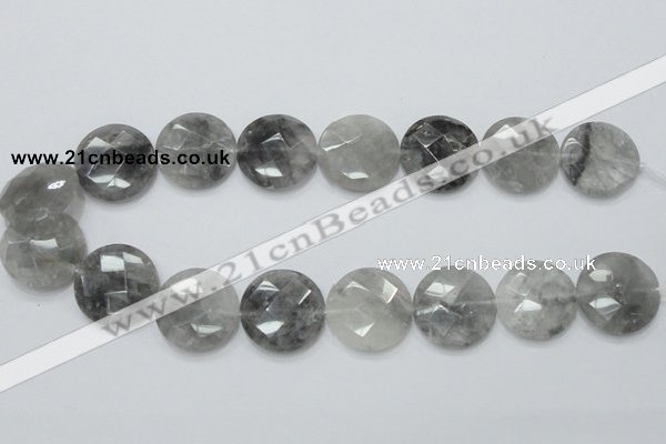 CCQ138 15.5 inches 25mm faceted coin cloudy quartz beads wholesale