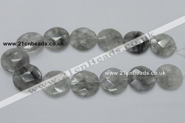 CCQ139 15.5 inches 30mm faceted coin cloudy quartz beads wholesale