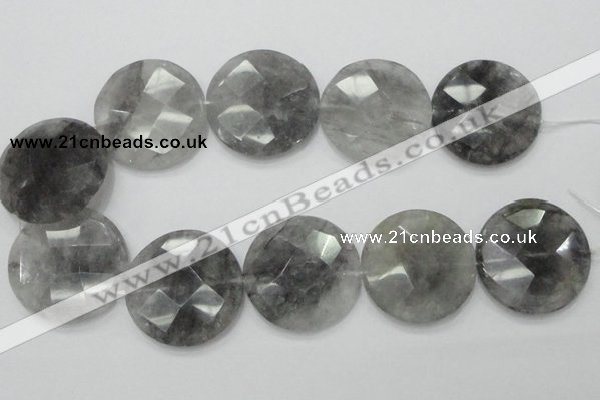 CCQ141 15.5 inches 40mm faceted coin cloudy quartz beads wholesale