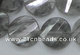 CCQ143 15.5 inches 20mm faceted & twisted coin cloudy quartz beads