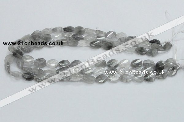 CCQ163 15.5 inches 10*14mm twisted & faceted oval cloudy quartz beads