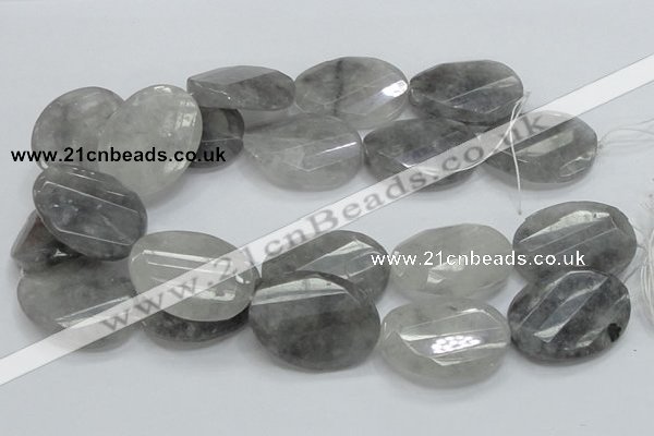 CCQ168 15.5 inches 30*40mm twisted & faceted oval cloudy quartz beads