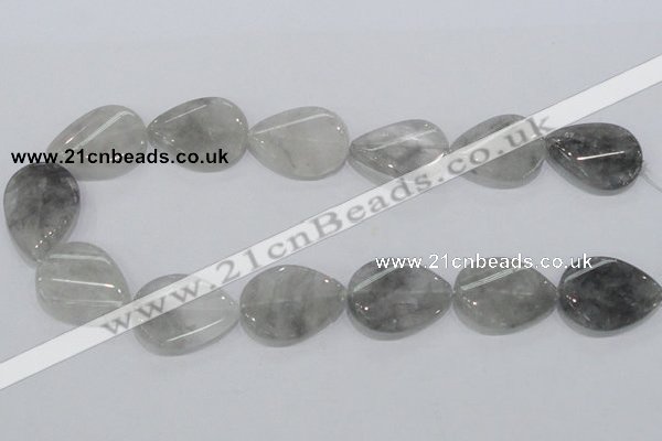 CCQ171 15.5 inches 22*30mm twisted flat teardrop cloudy quartz beads