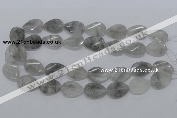 CCQ172 18*25mm twisted & faceted flat teardrop cloudy quartz beads