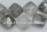 CCQ210 15.5 inches 15*15mm faceted diamond cloudy quartz beads