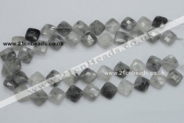 CCQ210 15.5 inches 15*15mm faceted diamond cloudy quartz beads