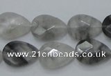 CCQ213 15.5 inches 13*18mm faceted flat teardrop cloudy quartz beads