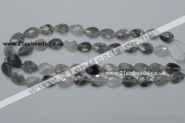 CCQ213 15.5 inches 13*18mm faceted flat teardrop cloudy quartz beads