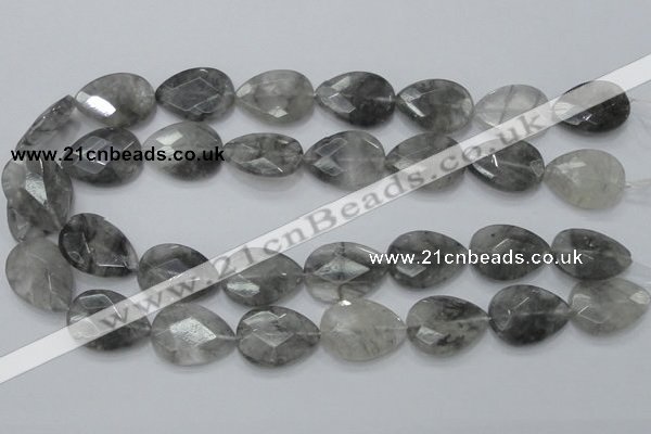 CCQ214 15.5 inches 18*25mm faceted flat teardrop cloudy quartz beads