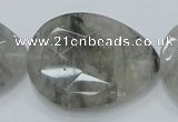 CCQ215 15.5 inches 30*40mm faceted flat teardrop cloudy quartz beads