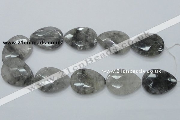 CCQ215 15.5 inches 30*40mm faceted flat teardrop cloudy quartz beads