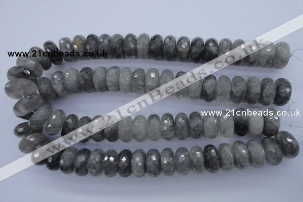 CCQ238 15.5 inches 10*20mm faceted rondelle cloudy quartz beads