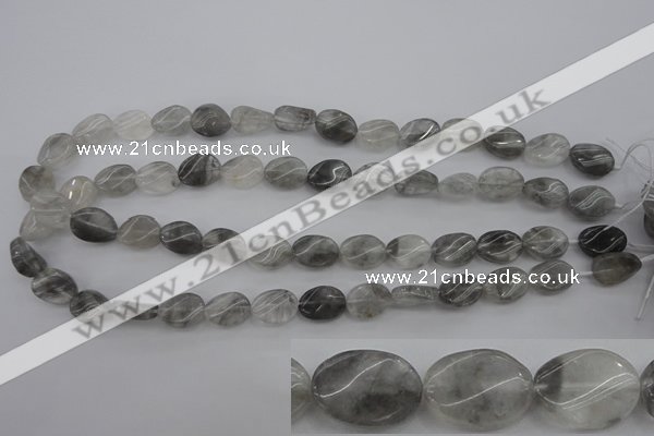 CCQ248 15.5 inches 10*14mm twisted oval cloudy quartz beads wholesale