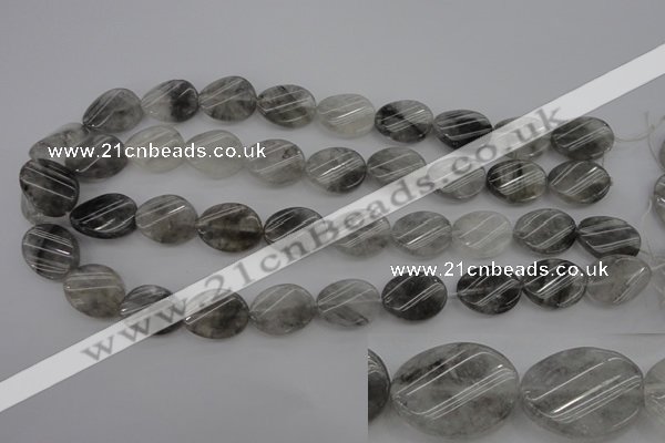 CCQ250 15.5 inches 15*20mm twisted oval cloudy quartz beads wholesale