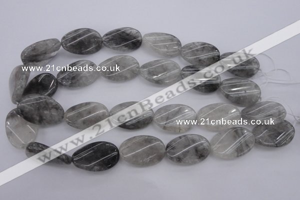 CCQ252 15.5 inches 20*30mm twisted oval cloudy quartz beads wholesale