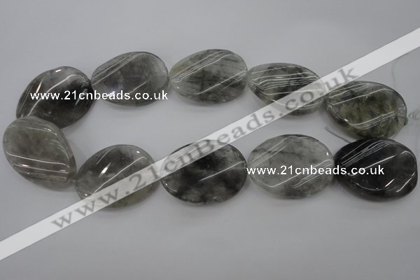 CCQ253 15.5 inches 30*40mm twisted oval cloudy quartz beads wholesale