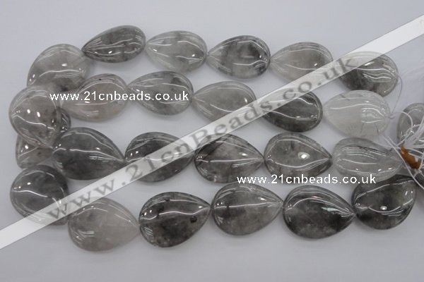 CCQ257 15.5 inches 25*35mm flat teardrop cloudy quartz beads