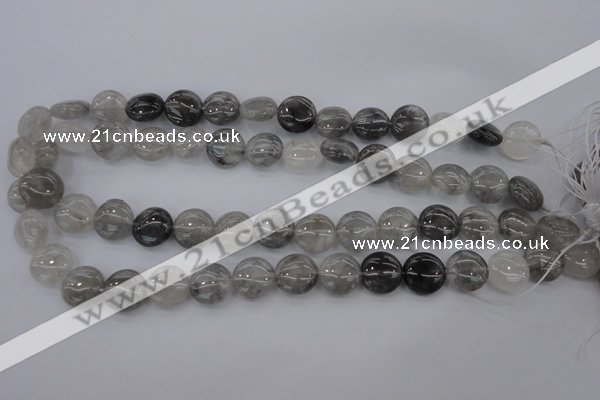 CCQ258 15.5 inches 14mm flat round cloudy quartz beads