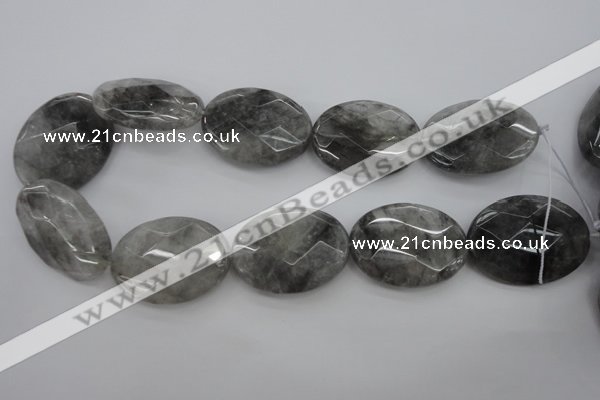 CCQ268 15.5 inches 30*40mm faceted oval cloudy quartz beads