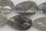 CCQ270 15.5 inches 20*30mm faceted flat teardrop cloudy quartz beads