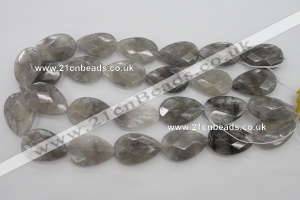 CCQ270 15.5 inches 20*30mm faceted flat teardrop cloudy quartz beads