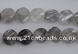 CCQ271 15.5 inches 10mm faceted & twisted coin cloudy quartz beads