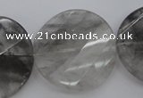 CCQ276 15.5 inches 30mm faceted & twisted coin cloudy quartz beads