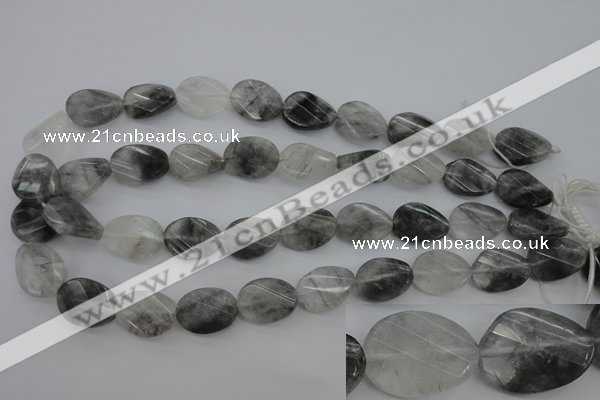 CCQ278 15.5 inches 15*20mm faceted & twisted oval cloudy quartz beads