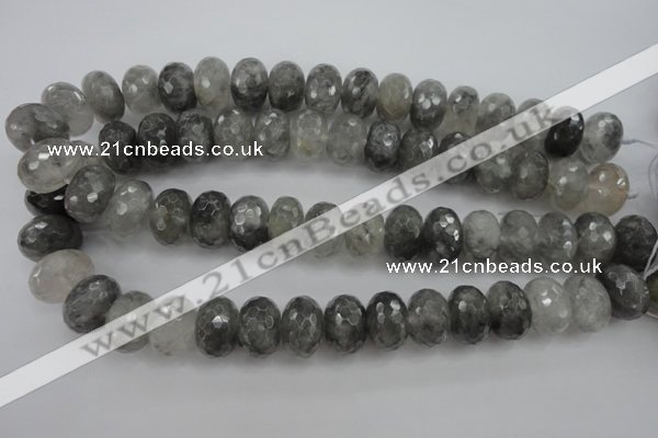 CCQ287 15.5 inches 12*18mm faceted rondelle cloudy quartz beads