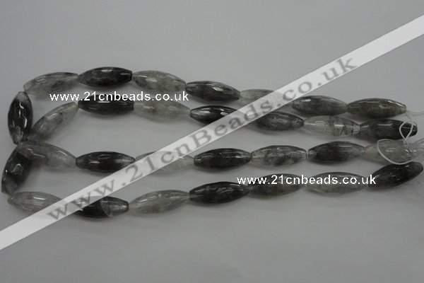 CCQ289 15.5 inches 10*25mm faceted rice cloudy quartz beads