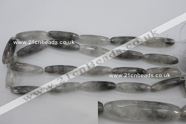 CCQ293 15.5 inches 10*35mm faceted rice cloudy quartz beads