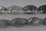 CCQ295 15.5 inches 10*18mm faceted & twisted rice cloudy quartz beads