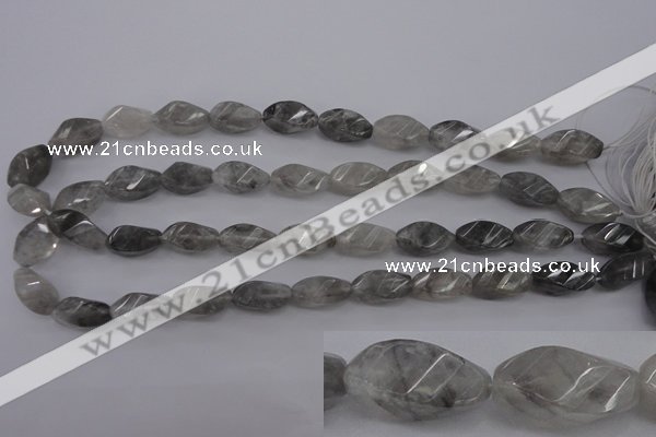 CCQ295 15.5 inches 10*18mm faceted & twisted rice cloudy quartz beads