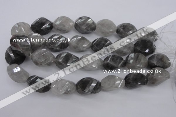 CCQ296 15.5 inches 20*28mm faceted & twisted rice cloudy quartz beads