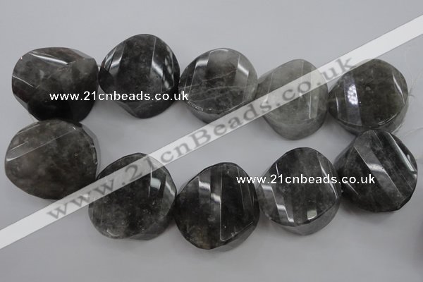 CCQ298 15.5 inches 20*38*40mm faceted & twisted coin cloudy quartz beads