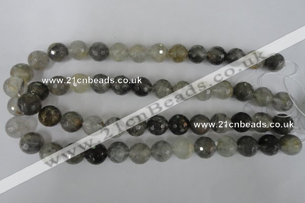 CCQ315 15.5 inches 14mm faceted round cloudy quartz beads wholesale