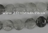 CCQ370 15.5 inches 12mm flat round cloudy quartz beads wholesale