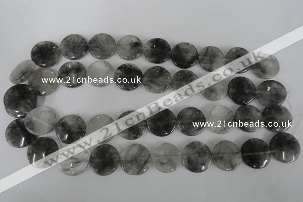 CCQ374 15.5 inches 20mm flat round cloudy quartz beads wholesale