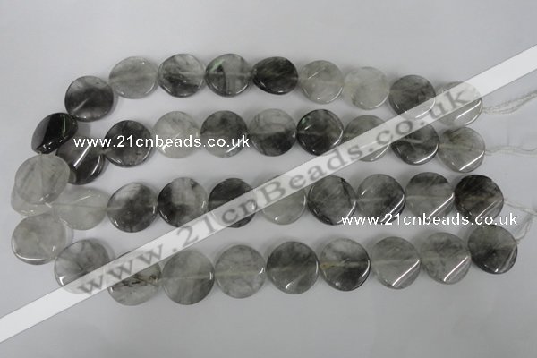 CCQ450 15.5 inches 20mm twisted coin cloudy quartz beads wholesale