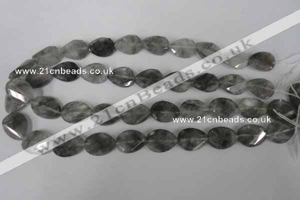 CCQ471 15*20mm twisted & faceted flat teardrop cloudy quartz beads