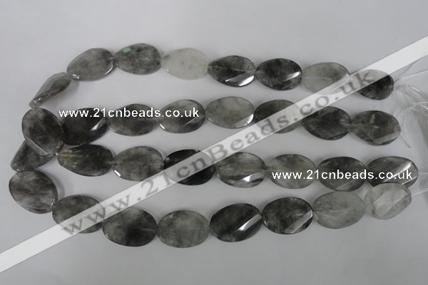 CCQ480 15.5 inches 18*25mm twisted & faceted oval cloudy quartz beads